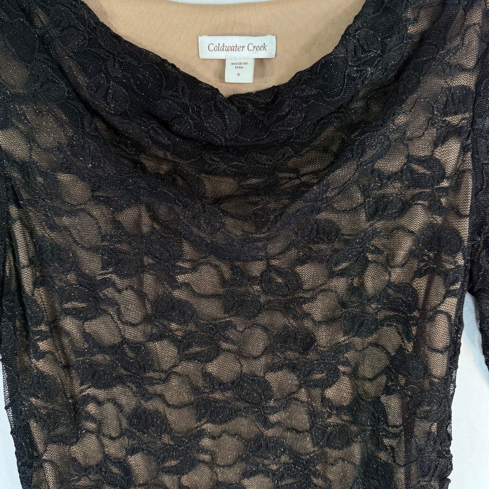 Coldwater Creek Black Lace Sheath Dress Women's 6 Wedding Guest Formal Elegant - Picture 5 of 12